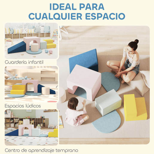 AIYAPLAY Conjunto de 8 Blocos de Espuma para Crianças Blocos de Psicomotricidade com Capas de Veludo Laváveis Conjunto de Escalada Interior para Escalar e Rastejar Multicor