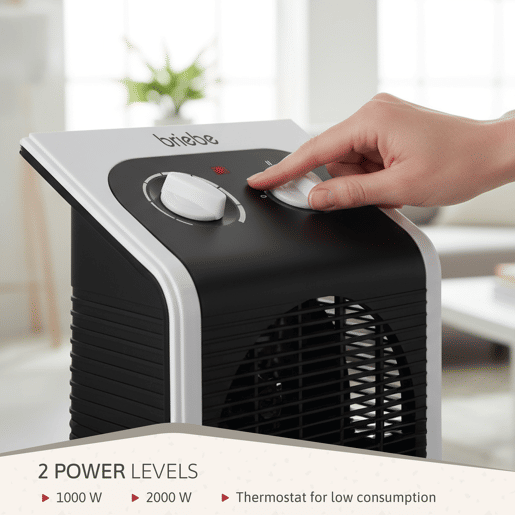 Aquecedor Ventilador Elétrico Portátil, Ar Quente  Frio, 2 Níveis de Potência, Termóstato