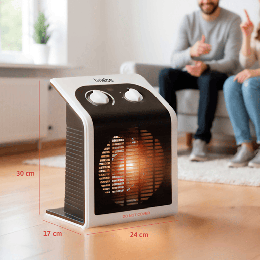 Aquecedor Ventilador Elétrico Portátil, Ar Quente  Frio, 2 Níveis de Potência, Termóstato