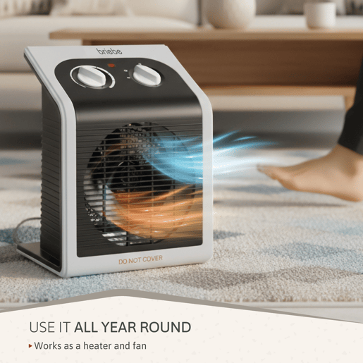 Aquecedor Ventilador Elétrico Portátil, Ar Quente  Frio, 2 Níveis de Potência, Termóstato