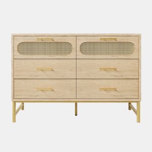 Cômoda 120x40x74 cm - 6 gavetas, puxadores de metal, proteção contra tombamento - Carvalho Sonoma