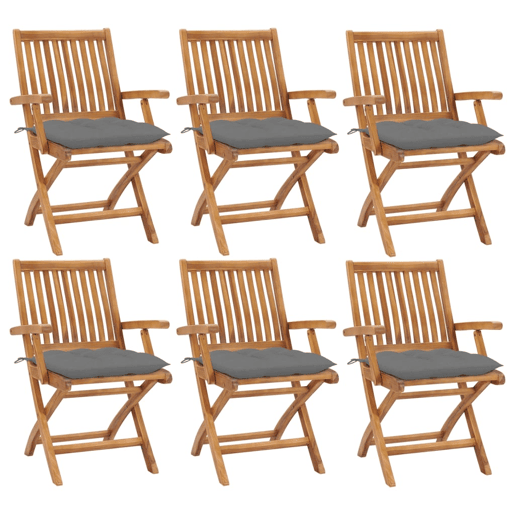 Cadeiras de jardim - Cadeiras de exterior dobráveis c almofadões 6 pcs teca maciça