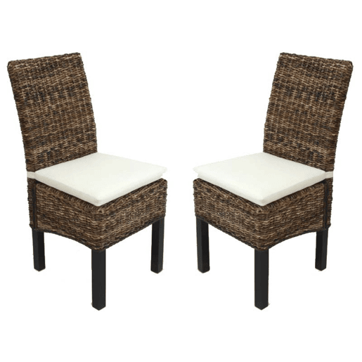 Conjunto de 2 cadeiras de jantar Bali em tecido escuro com estampa de banana e almofada com design rústico 04_0000198