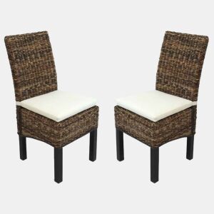 Conjunto de 2 cadeiras de jantar Bali em tecido escuro com estampa de banana e almofada com design rústico 04_0000198