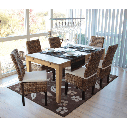 Conjunto de 2 cadeiras de jantar Bali em tecido escuro com estampa de banana e almofada com design rústico 04_0000198