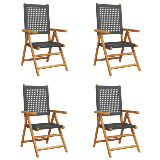 Cadeiras jardim - Cadeiras exterior reclináveis 4 pcs vime PEmadeira maciça preto