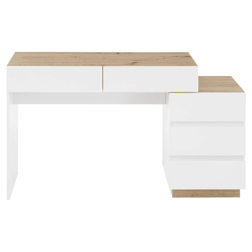Secretária com 5 gavetas - Mesa de toucador com arrumação - Branco + Carvalho