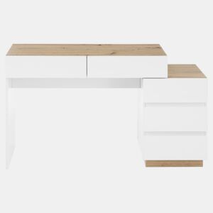 Secretária com 5 gavetas - Mesa de toucador com arrumação - Branco + Carvalho