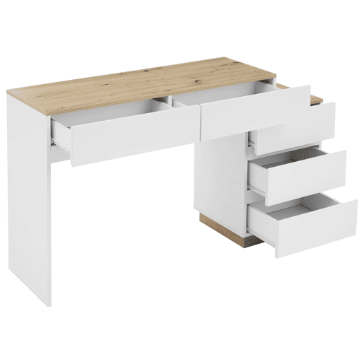 Secretária com 5 gavetas - Mesa de toucador com arrumação - Branco + Carvalho