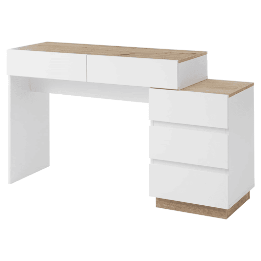 Secretária com 5 gavetas - Mesa de toucador com arrumação - Branco + Carvalho