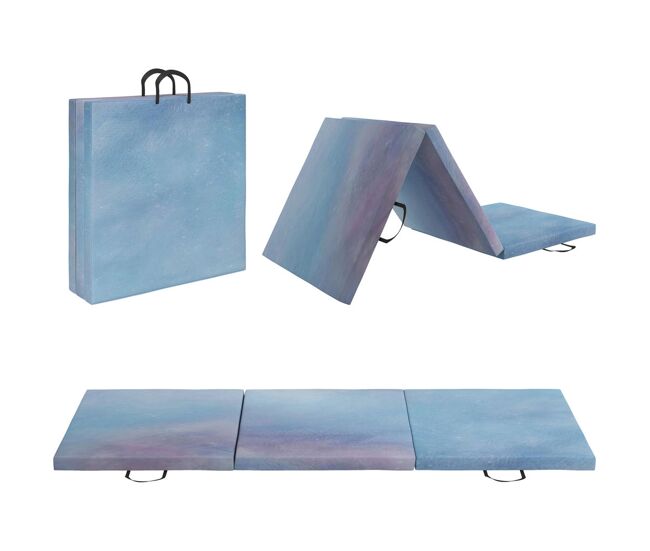 Homcom colchoneta gimnasia plegable de grosor 5 cm, tapete de ejercicio, 180x60x5 cm, con asas de transporte, esterilla de gimnasia para yoga, aeróbic, artes marciales, azul degradado
