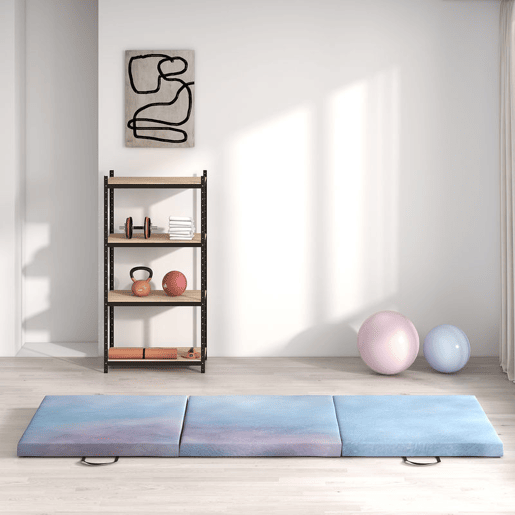 HOMCOM Tapete de Ginástica Dobrável com Espessura de 5 cm Tapete de Exercício 180x60x5 cm com Alças de Transporte Tapete para Yoga Aeróbica Artes Marciais Azul Degradê