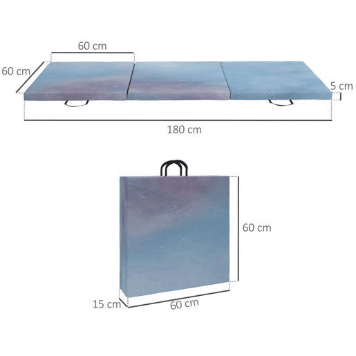 HOMCOM Tapete de Ginástica Dobrável com Espessura de 5 cm Tapete de Exercício 180x60x5 cm com Alças de Transporte Tapete para Yoga Aeróbica Artes Marciais Azul Degradê