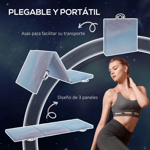 HOMCOM Tapete de Ginástica Dobrável com Espessura de 5 cm Tapete de Exercício 180x60x5 cm com Alças de Transporte Tapete para Yoga Aeróbica Artes Marciais Azul Degradê