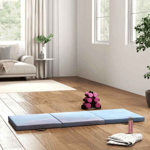 HOMCOM Tapete de Ginástica Dobrável com Espessura de 5 cm Tapete de Exercício 180x60x5 cm com Alças de Transporte Tapete para Yoga Aeróbica Artes Marciais Azul Degradê