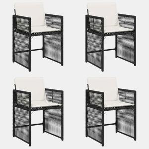 Cadeiras de jardim - Cadeiras de exterior com almofadões 4 pcs vime PE preto