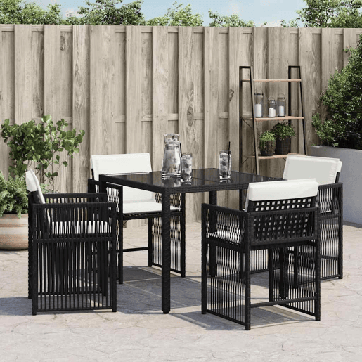 Cadeiras de jardim - Cadeiras de exterior com almofadões 4 pcs vime PE preto
