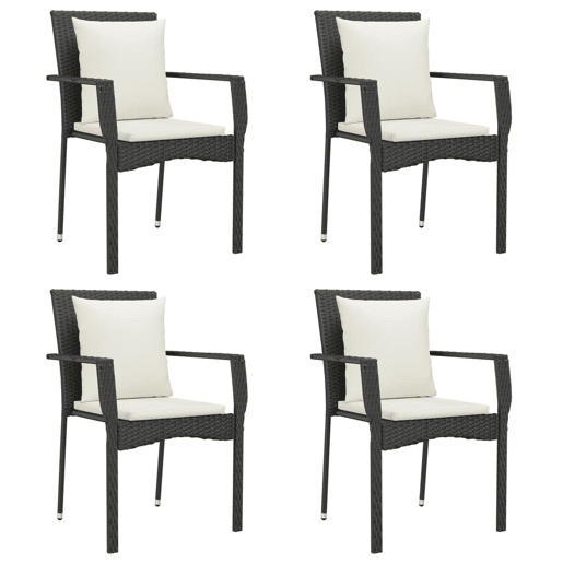Cadeiras de jardim - Cadeiras de exterior com almofadões 4 pcs vime PE preto Cadeiras de jardim - Cadeiras de exterior com almofadões 4 pcs vime PE preto