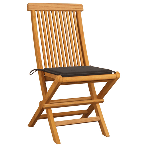 Lote de 2 Cadeiras de jardim - Cadeiras de exterior c almofadões cinza-acast. teca maciça