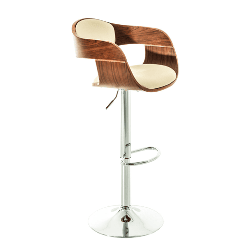 Banqueta de bar de design moderno com apoio para os pés assento em madeira creme e material sintético pés cromados 10_0000064