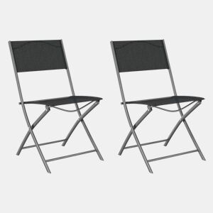 Lote de 2 Cadeiras de exterior - Cadeiras de jardim dobráveis aço e textilene preto