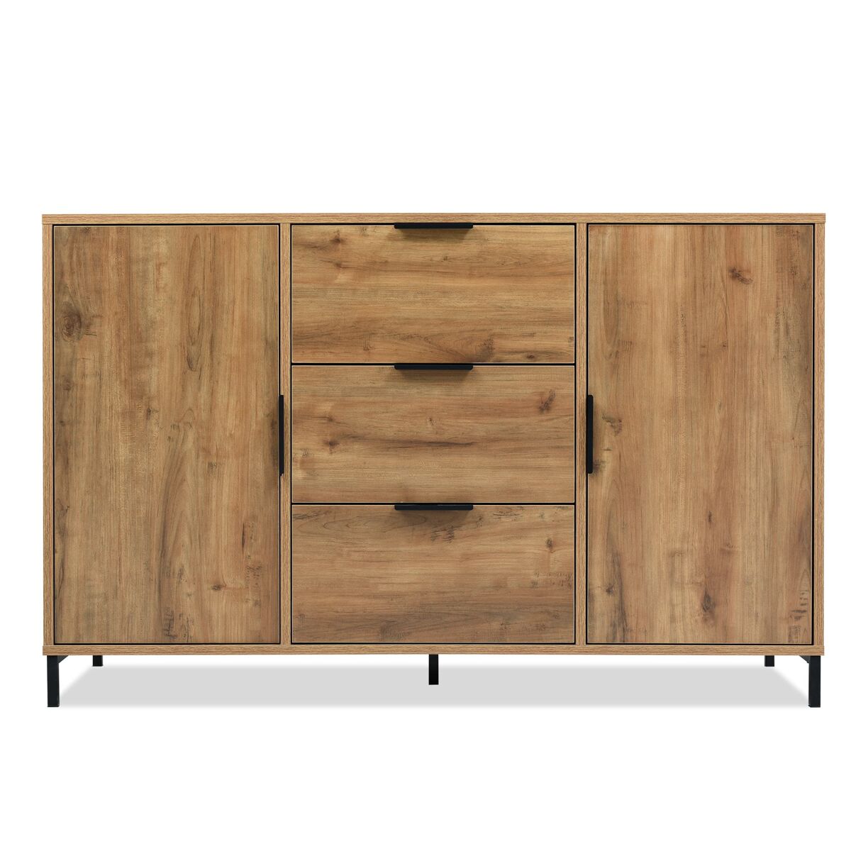 Kommode 120x40x76 cm - 2 puertas, 3 cajones, estante ajustable - roble oscuro