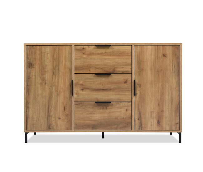 Kommode 120x40x76 cm - 2 puertas, 3 cajones, estante ajustable - roble oscuro