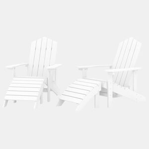 Lote de 2 Cadeiras de jardim - Cadeiras de exterior Adirondack c apoio de pés PEAD branco
