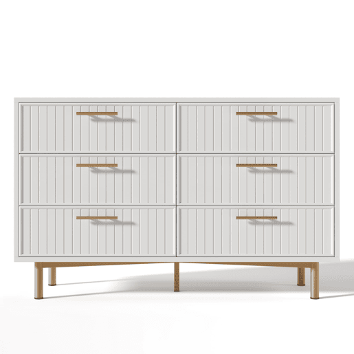 Cômoda 120x40x75 cm - 6 gavetas, design moderno, branco