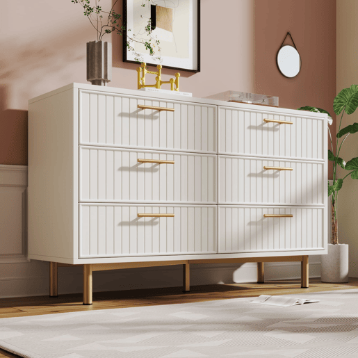 Cômoda 120x40x75 cm - 6 gavetas, design moderno, branco