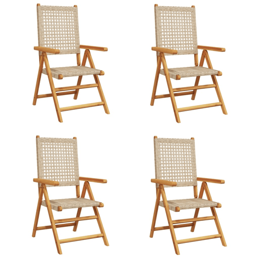 Cadeiras jardim - Cadeiras exterior reclináveis 4 pcs vime PEmadeira maciça bege