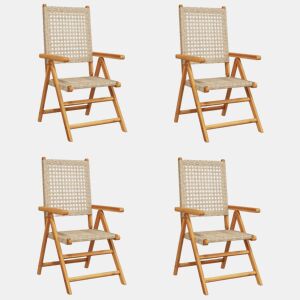 Cadeiras jardim - Cadeiras exterior reclináveis 4 pcs vime PEmadeira maciça bege