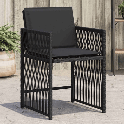 Cadeiras de jardim - Cadeiras de exterior com almofadões 4 pcs vime PE preto