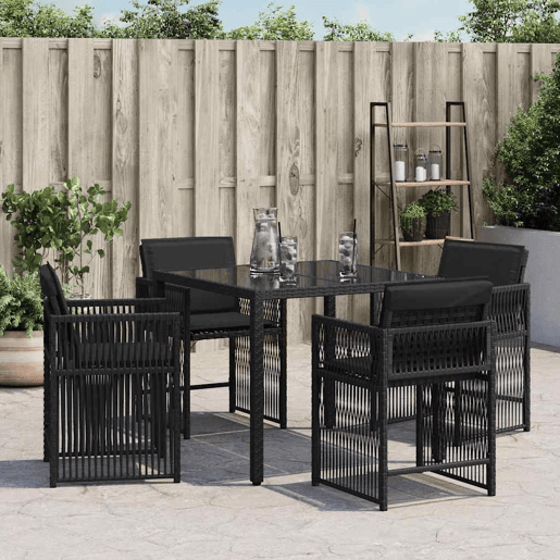 Cadeiras de jardim - Cadeiras de exterior com almofadões 4 pcs vime PE preto