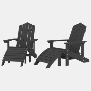 Lote de 2 Cadeiras jardim - Cadeiras exterior Adirondack c apoio de pés PEAD antracite