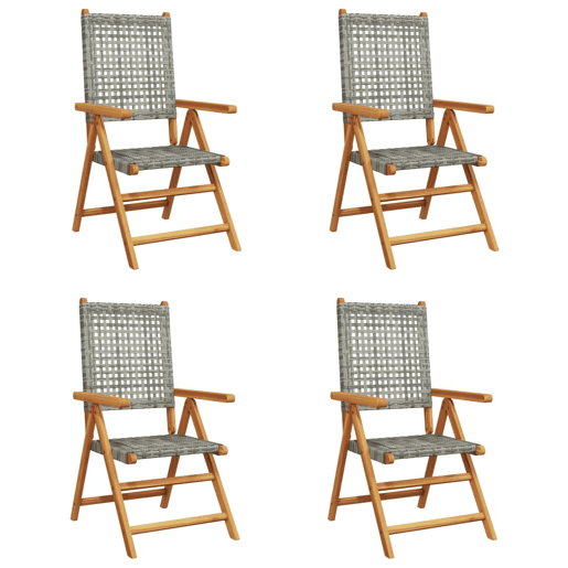 Cadeiras jardim - Cadeiras exterior reclináveis 4 pcs vime PEmadeira maciça cinza