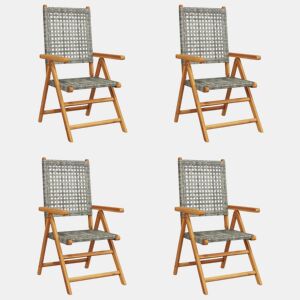 Cadeiras jardim - Cadeiras exterior reclináveis 4 pcs vime PEmadeira maciça cinza