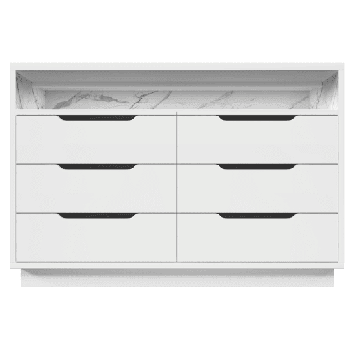 Aparador 120x40x85 cm - Com iluminação LED, 6 gavetas, design moderno, branco