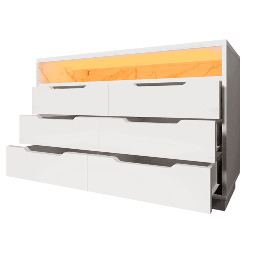Aparador 120x40x85 cm - Com iluminação LED, 6 gavetas, design moderno, branco