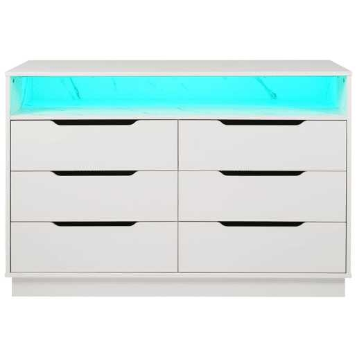 Aparador 120x40x85 cm - Com iluminação LED, 6 gavetas, design moderno, branco