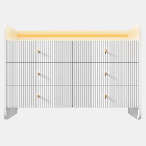 Aparador 120x40x75 cm - Com LED e 6 gavetas - Design ondulado - Branco