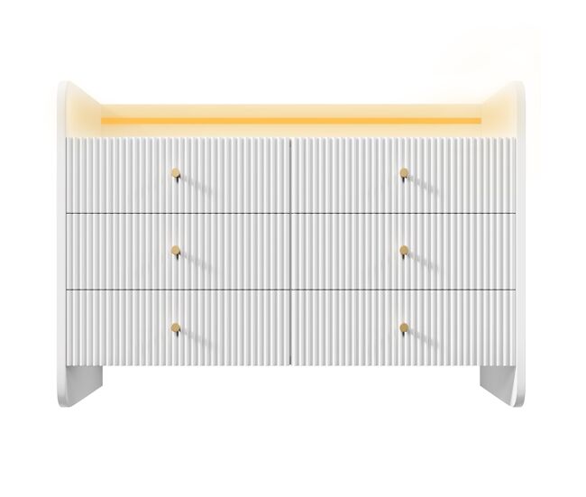 Aparador 120x40x75 cm - con led y 6 cajones - diseño ondulado - blanco