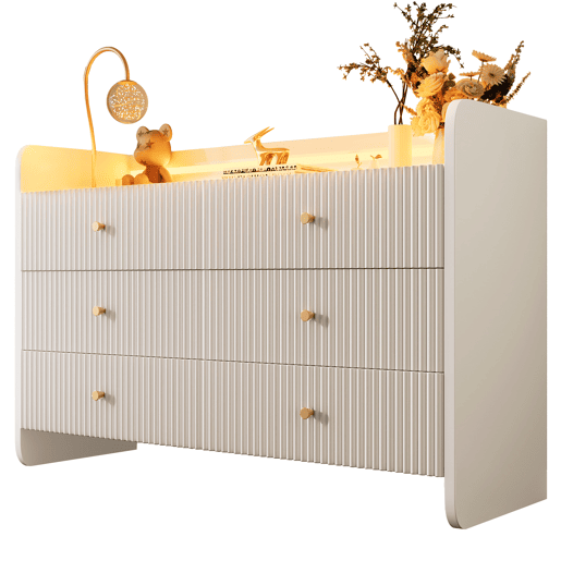 Aparador 120x40x75 cm - Com LED e 6 gavetas - Design ondulado - Branco