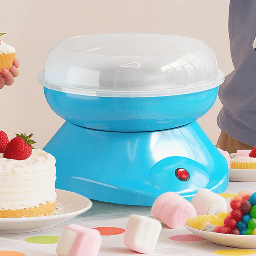 HOMCOM Máquina de Algodão Doce Potência 450W-550W Máquina de Algodão Doce com Colher Medidora e 10 Palitos de Bambu Aço Inoxidável e Alumínio 27x26x18 cm Azul