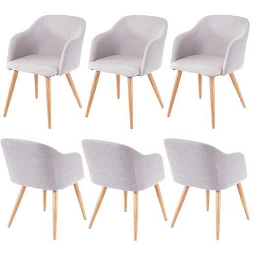 Conjunto de 6 cadeiras de jantar com design retrô com apoios de braço e costura decorativa em tecido cinza claro 04_0000807