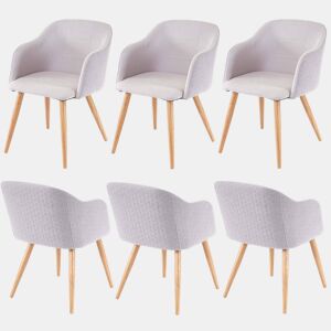 Conjunto de 6 cadeiras de jantar com design retrô com apoios de braço e costura decorativa em tecido cinza claro 04_0000807