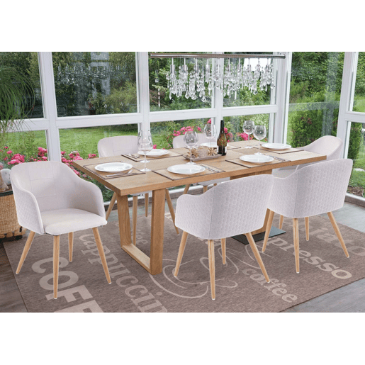 Conjunto de 6 cadeiras de jantar com design retrô com apoios de braço e costura decorativa em tecido cinza claro 04_0000807