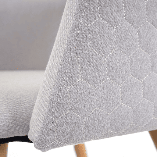 Conjunto de 6 cadeiras de jantar com design retrô com apoios de braço e costura decorativa em tecido cinza claro 04_0000807