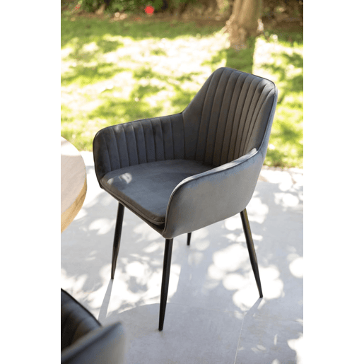 DUPI Cadeira de Jantar JAVEA, Poltrona Estofada em Camurça, Design Moderno, 58x58x86 cm (Pacote com 2 Unidades, Cinza)