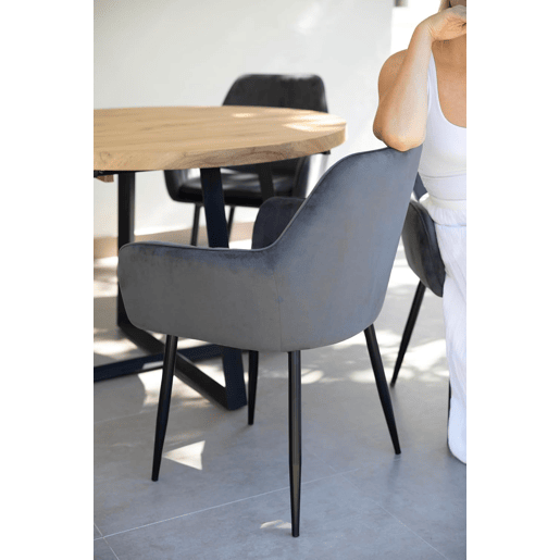 DUPI Cadeira de Jantar JAVEA, Poltrona Estofada em Camurça, Design Moderno, 58x58x86 cm (Pacote com 2 Unidades, Cinza)